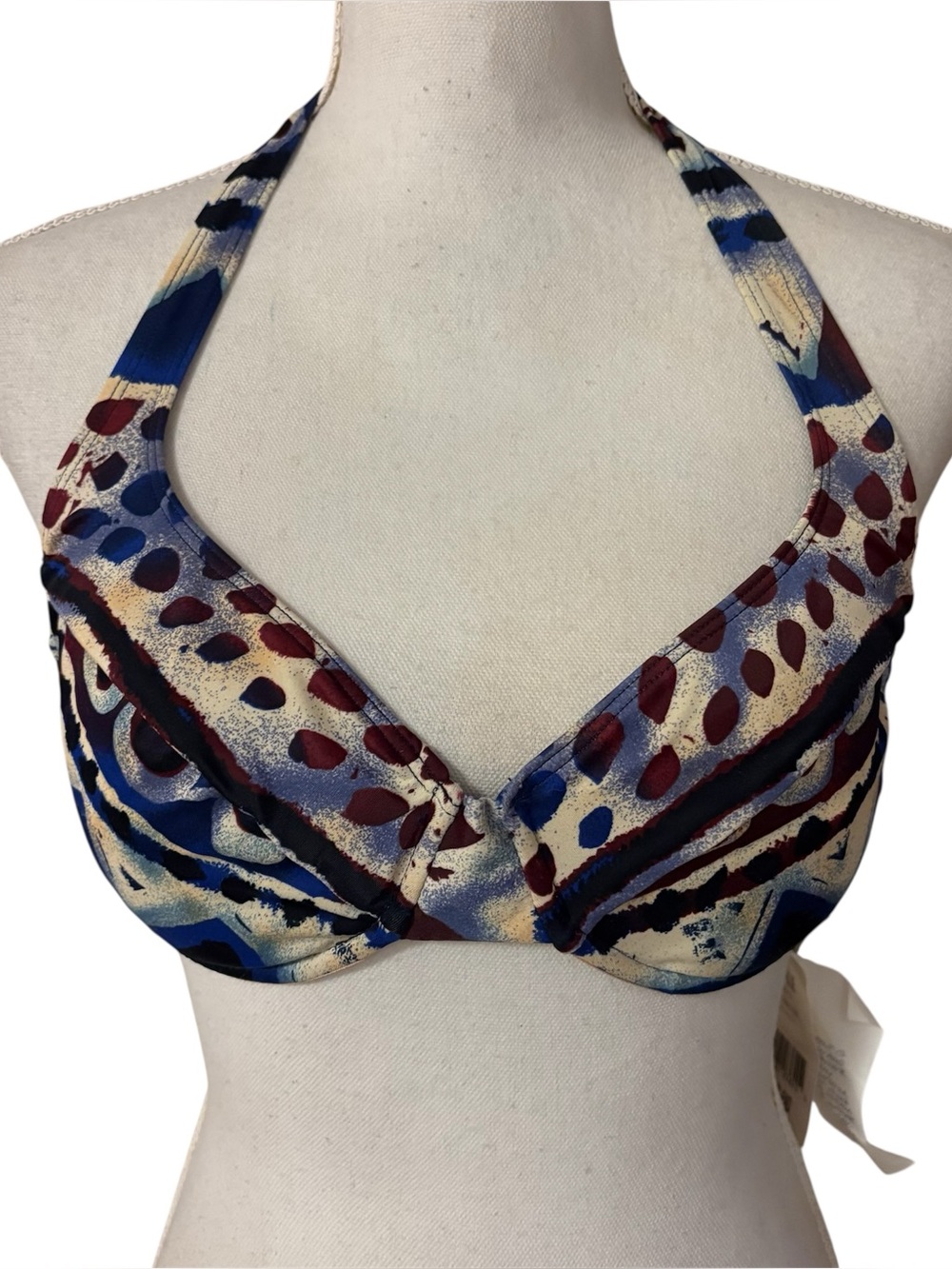 NWT Vintage Womens 1990's Baja Blue Retro Push Up Padded Swimsuit Top Size US 12